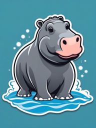 Hippopotamus Sticker - A happy hippopotamus wading in the water. ,vector color sticker art,minimal