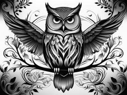 owl tattoo black and white design 