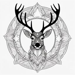 Sacred Forest Deer Mandala - Infuse spiritual energy into your tattoo with a mandala featuring a sacred forest and a deer.  outline color tattoo,minimal,white background
