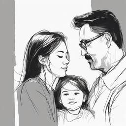 simple sketch of father and daughter  minimal rough sketch scribbles,doodles,black and white