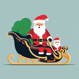 Santa with sleigh clipart, Santa Claus with his sleigh ready for Christmas Eve.  simple, 2d flat