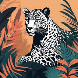 Leopard Clip Art - Stealthy leopard camouflaged in the jungle,  color vector clipart, minimal style