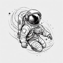 Astronaut Tattoo - An astronaut tattoo floating in zero gravity  few color tattoo design, simple line art, design clean white background