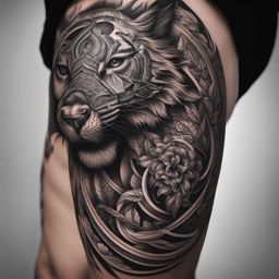 thigh tattoos for men black and white design 