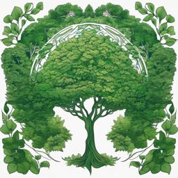 Greenery Canopy - Earth-themed tattoo depicting a lush green canopy of trees.  outline color tattoo,minimal,white background