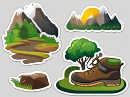 Hiking Boot and Trail Emoji Sticker - Trekking through nature, , sticker vector art, minimalist design