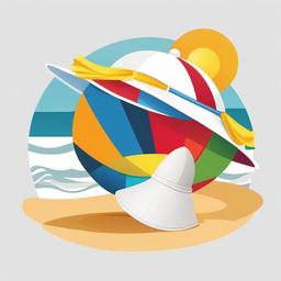 Beach ball with a sunhat on clipart.  vector style illustration, white background