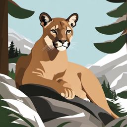 Puma in the Wilderness Clip Art - Puma roaming its natural wilderness,  color vector clipart, minimal style