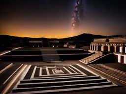 mitla - imagine the mystical night scene of mitla, an ancient zapotec archaeological site, with its intricate stone mosaics and a backdrop of starry skies. 