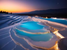 pamukkale, turkey - takes a soothing dip in the terraced hot springs under a starry night sky. 