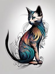 cat with fairy wings tattoo  simple color tattoo style,white background