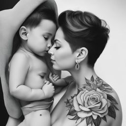 mom and son tattoos black and white design 