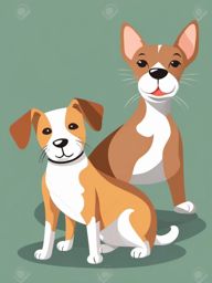 Dog and cat playing together clipart  simple, 2d flat