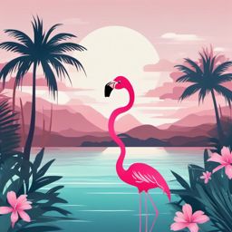 Cute Flamingo in a Serene Lagoon  clipart, simple