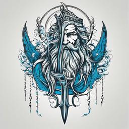 Trident Poseidon Tattoo - Highlight Poseidon's authority with a tattoo showcasing his trident, a powerful and iconic symbol of the god of the sea.  simple color tattoo design,white background