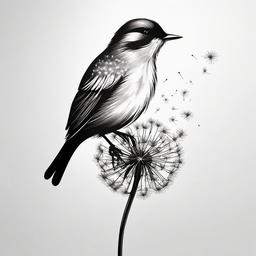 Bird Dandelion Tattoo - Bird with dandelion seeds  minimal tattoo design, white background