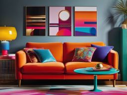 Retro 80s Revival - Embrace the bold and colorful style of the 1980s in your living room. , living room decor ideas, multicoloured, photo realistic, hyper detail, high resolution,