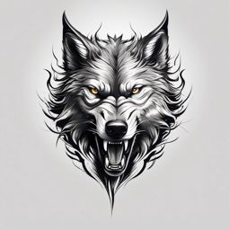 Snarling Wolf Tattoo,fierce wolf caught in the act of snarling, emblem of raw, untamed power. , tattoo design, white clean background