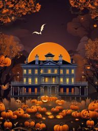 Halloween Desktop Wallpaper - Haunted Mansion at Halloween  wallpaper style, intricate details, patterns, splash art, light colors