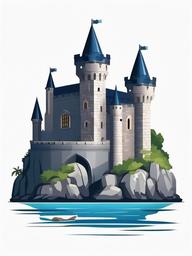 Medieval stone castle by the sea clipart.  vector style illustration, white background