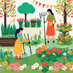 Springtime Gardening clipart - Tending to a spring garden, ,vector color clipart,minimal