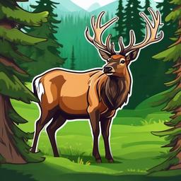 Elk cartoon - antlered grazer of the forest  cartoon sticker style