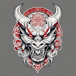 Devil Japanese Tattoo - Depicts devilish motifs inspired by Japanese mythology and folklore.  simple color tattoo,white background,minimal