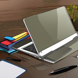 Computer clipart - laptop on a desk with stationery  