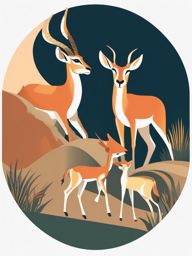 Gazelle Family Clip Art - Family of gazelles on the move,  color vector clipart, minimal style