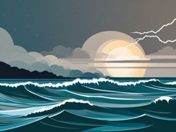 Lightning over ocean waves sticker- Stormy and dynamic, , sticker vector art, minimalist design