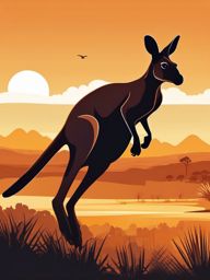 Kangaroo Clip Art - Energetic kangaroo leaping in the outback,  color vector clipart, minimal style
