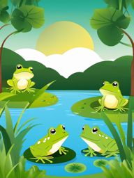 Frogs in the Pond clipart - Frogs enjoying a pond, ,vector color clipart,minimal