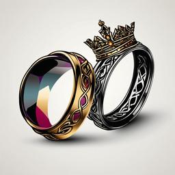 King and Queen Ring Tattoo - Eternalize your commitment on your fingers.  minimalist color tattoo, vector