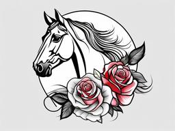 horse and rose tattoo  simple tattoo,minimalist,white background