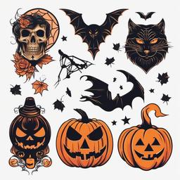 Halloween Tattoos - Various tattoos inspired by the Halloween theme.  simple color tattoo,minimalist,white background