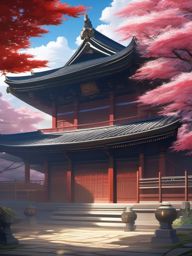 Serene temple courtyard with sacred rituals. anime, wallpaper, background, anime key visual, japanese manga