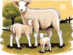 Lamb clipart - lamb with its mother in a farm setting  