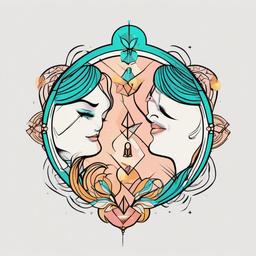 cute gemini sign tattoo  simple vector color tattoo