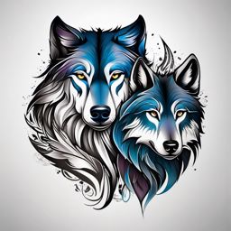 Wolf Family Tattoo,tattoo symbolizing the unity and strength found within a wolf pack, tribute to the power of family. , color tattoo design, white clean background