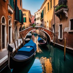 wander through the narrow lanes of a venetian canal district, with ornate bridges and picturesque canals. 