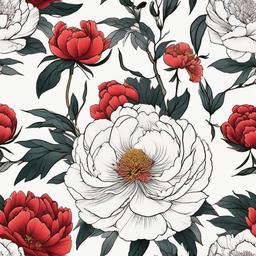 japanese flower tattoo peony  simple color tattoo,white background,minimal