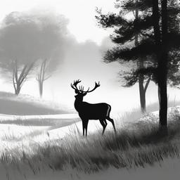 drawing of a deer in a clearing  minimal rough sketch scribbles,doodles,black and white