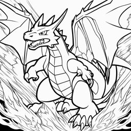 pokemon coloring pages - charizard breathes fiery flames in a fierce battle against rivals. 