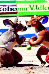 kangaroos hosting a 'kangaroo boxing championship,' with playful, friendly bouts. 