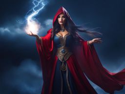 mystical sorceress conjuring a powerful storm with her arcane magic. 
