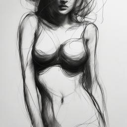 drawing of a woman's body  minimal rough scribbles,doodles,black and white