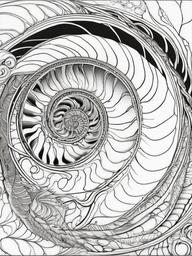 Chambered Nautilus Coloring Pages - Spiral Shelled Ocean Dweller  black outline printable sheet, coloring page