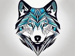 Half Wolf Half Geometric Tattoo - A striking fusion of a wolf and geometric patterns in a tattoo.  simple color tattoo design,white background