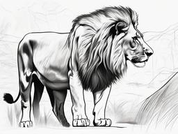 drawing of a lion in zoo  minimal rough sketch scribbles,doodles,black and white