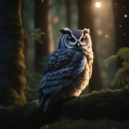 owl owlet hooting softly in a moonlit enchanted forest 8k ultrarealistic cinematic 